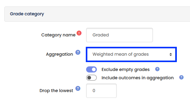 Moodle - Gradebook - Grade Category - Aggregation